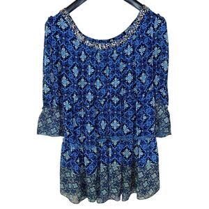 Lane Bryant Blue and Black Patterned Tank Top